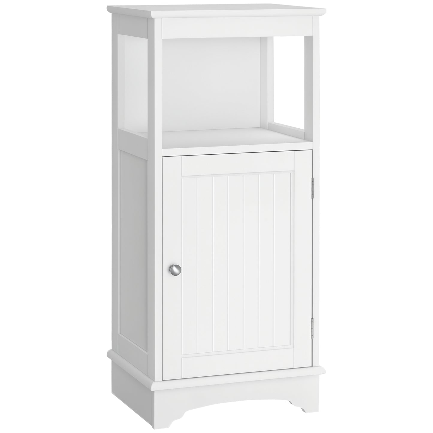Modern Bathroom Floor Cabinet with Open Shelf, Freestanding Storage Organizer Unit with Single Door for Home Office, Living Room, White