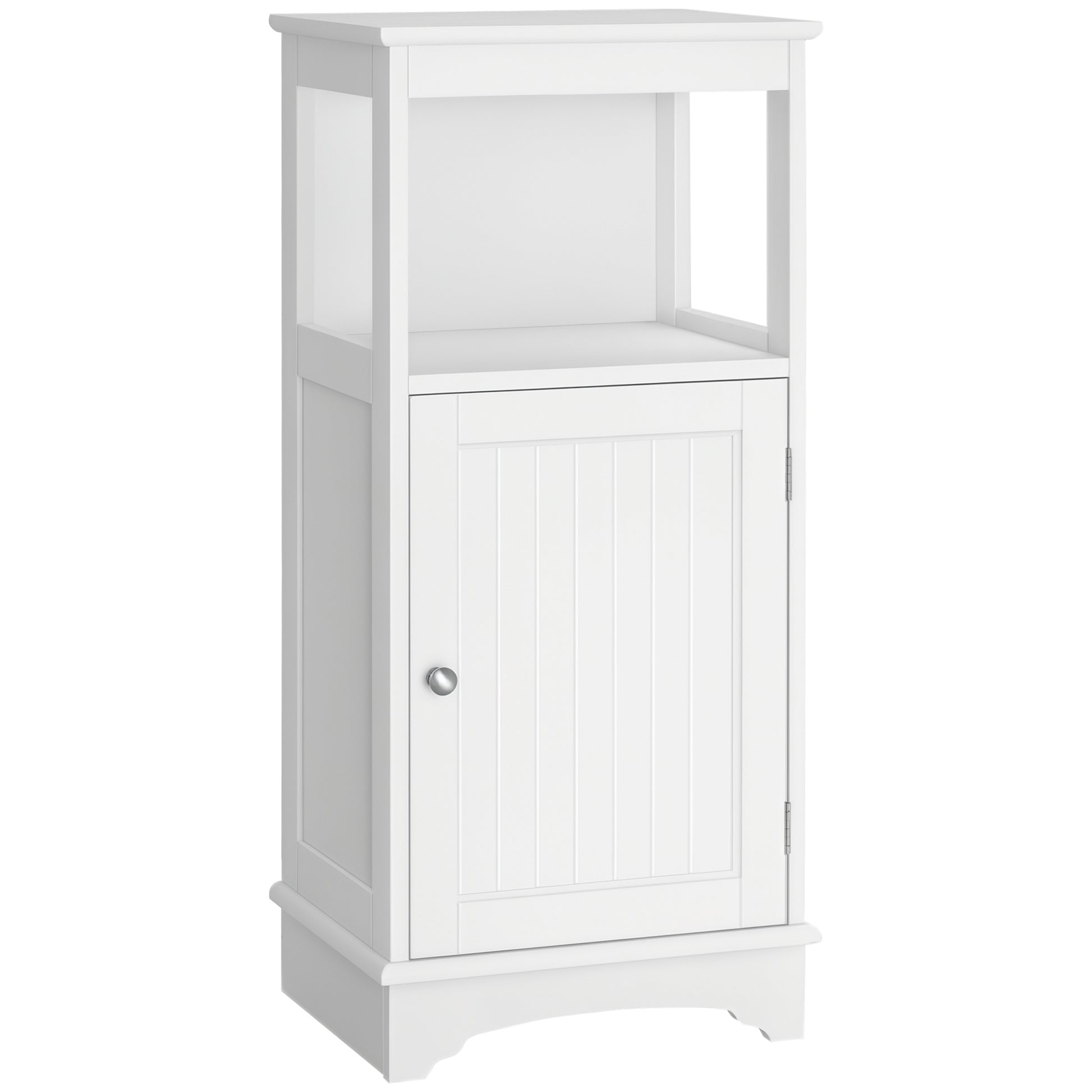 Modern Bathroom Floor Cabinet with Open Shelf, Freestanding Storage Organizer Unit with Single Door for Home Office, Living Room, White