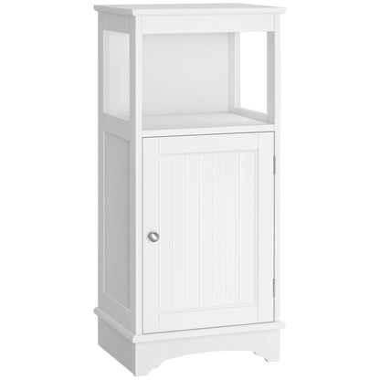 Modern Bathroom Floor Cabinet with Open Shelf, Freestanding Storage Organizer Unit with Single Door for Home Office, Living Room, White