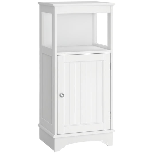 Modern Bathroom Floor Cabinet with Open Shelf, Freestanding Storage Organizer Unit with Single Door for Home Office, Living Room, White