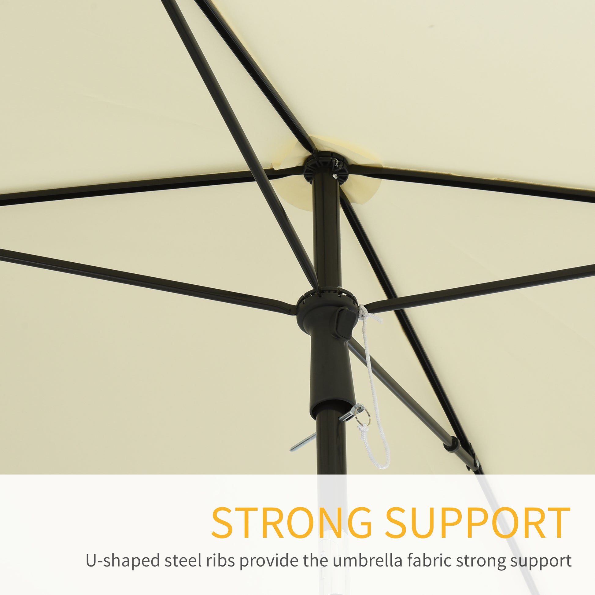 6.5x4ft Rectangle Patio Umbrella Aluminum Tilt Adjustable Garden Parasol Sun Shade Outdoor Canopy Cream White