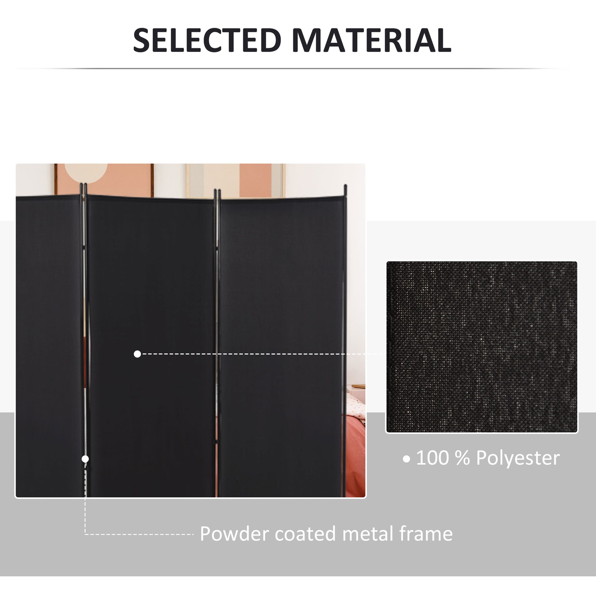 6' 3 Panel Room Divider, Double Hinged Folding Wall Divider, Indoor Privacy Screen for Home Office, Black