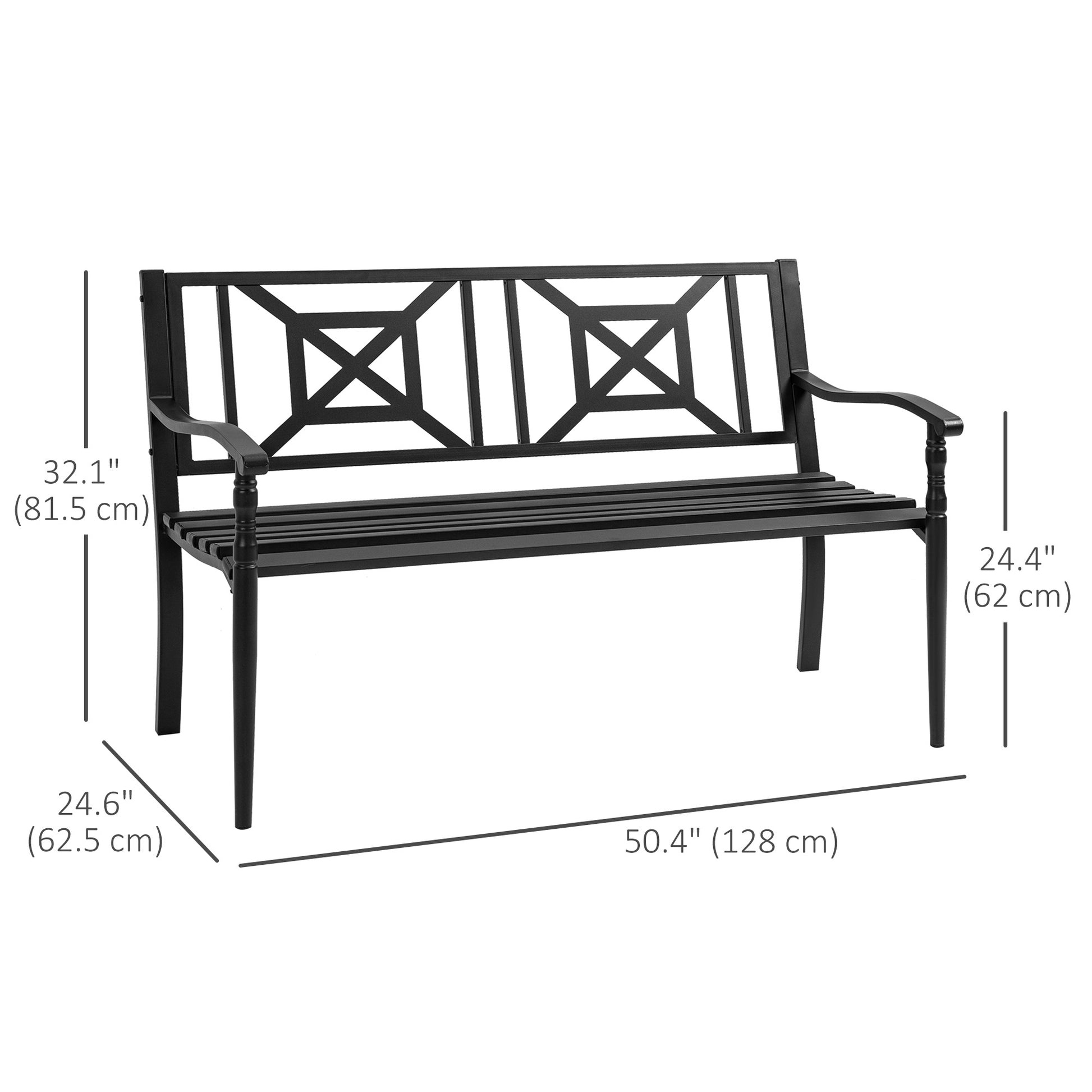 Steel Garden Bench for Outdoor, 2-person Patio Bench, Loveseat Furniture for Lawn, Deck, Yard, Porch, Entryway, Black