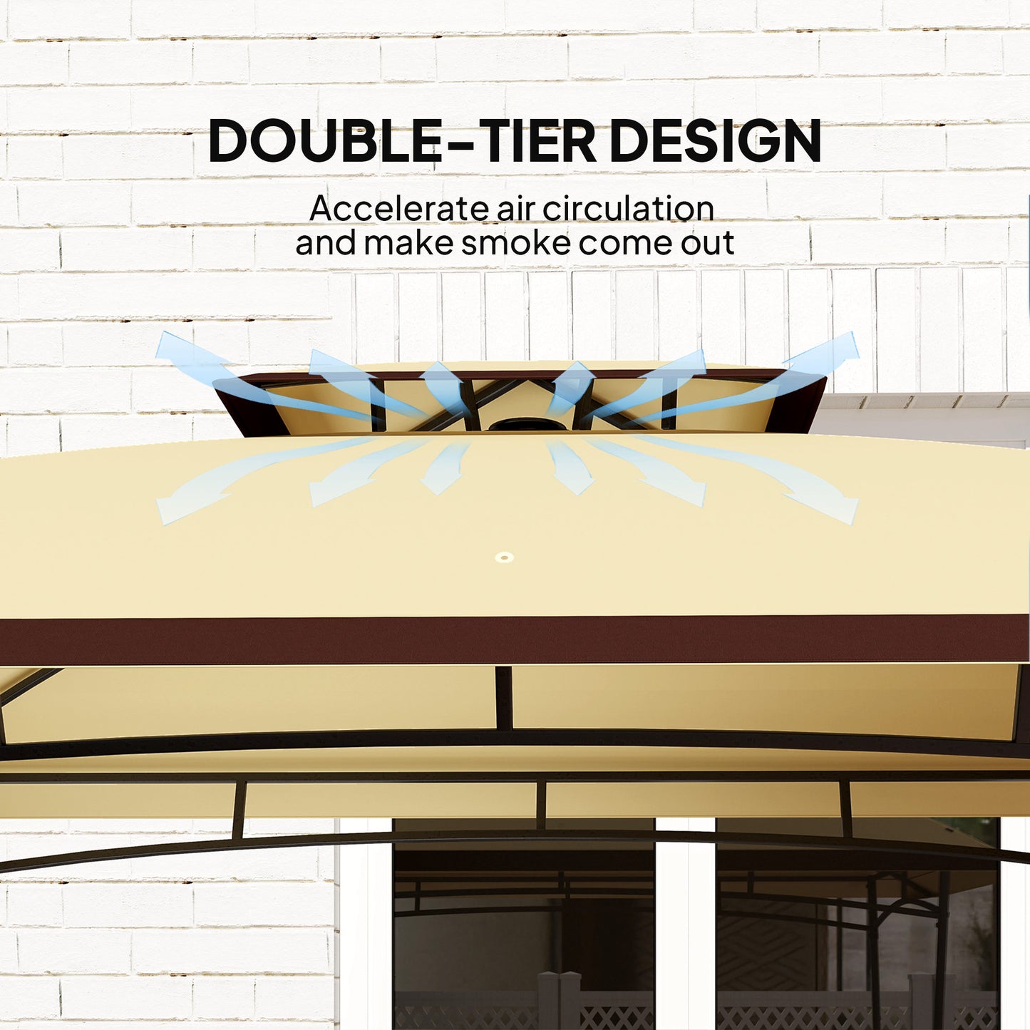 8' x 5' Outdoor Grill Gazebo, Double Tiered Barbecue Grill Gazebo Shelter with 2 Side Shelves and Hook, Beige