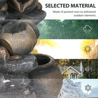 28.3" Solar Water Fountain, 4-Tier Resin Cascading Jars and Stacked Stones Outdoor Waterfall Fountain with LED Lights