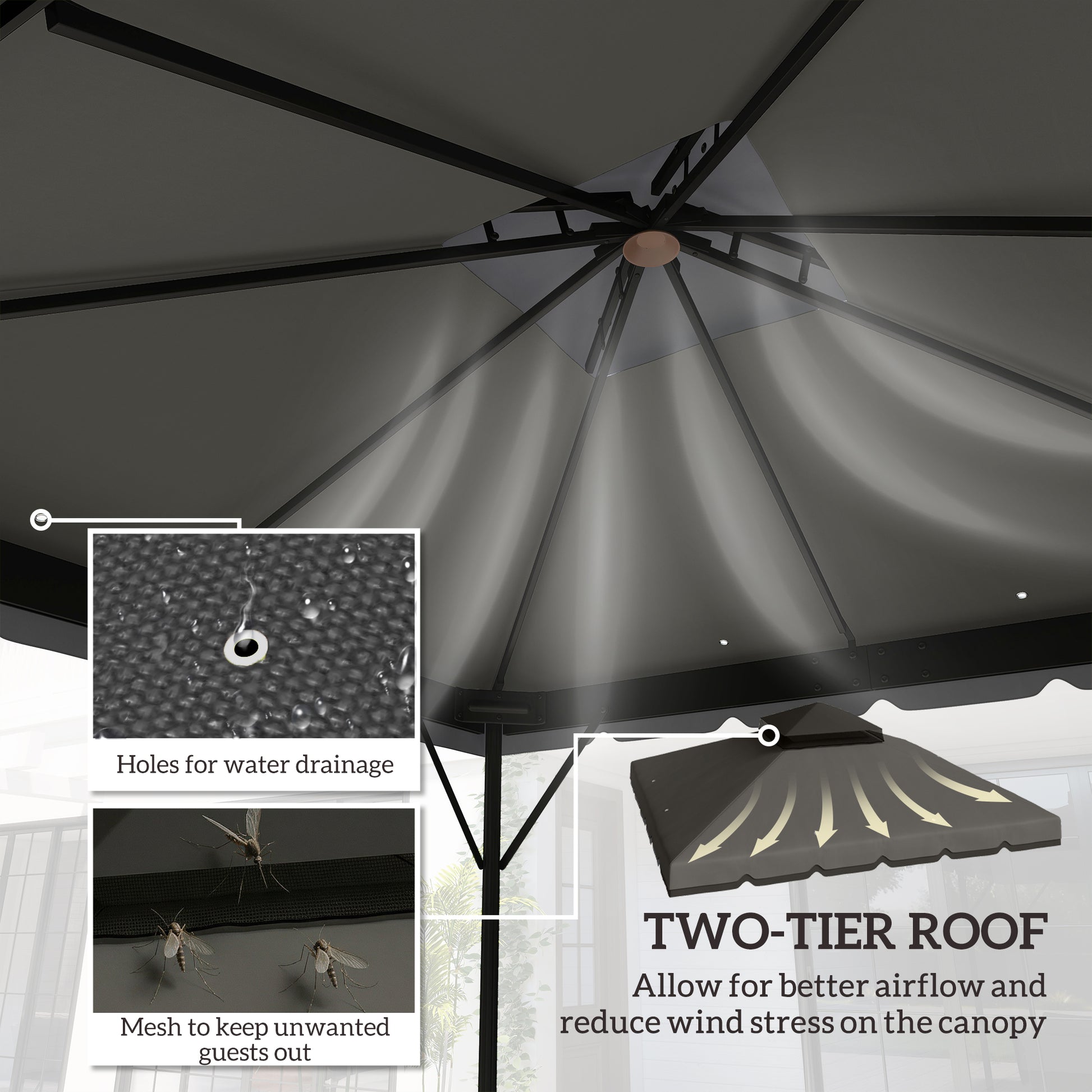 10' x 10' Gazebo Canopy Replacement, Double-Tier Outdoor Gazebo Cover Top Roof, TOP ONLY, Light Grey/Dark Grey