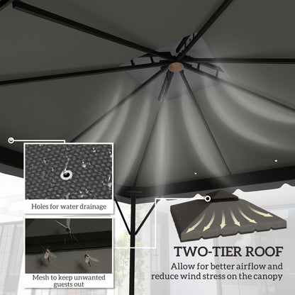 10' x 10' Gazebo Canopy Replacement, Double-Tier Outdoor Gazebo Cover Top Roof, TOP ONLY, Light Grey/Dark Grey