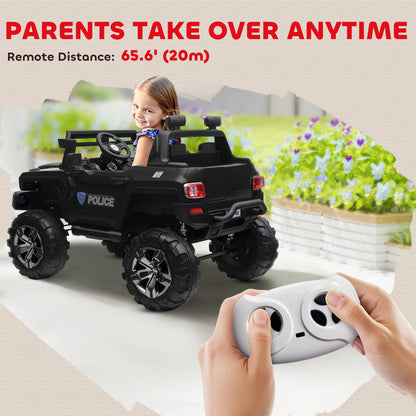 Aosom 2 Seater Ride-On Car with Parental Remote Control, LED Lights, MP3 for Kids Ages 3-8, Black