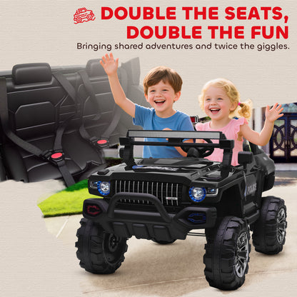 Aosom 2 Seater Ride-On Car with Parental Remote Control, LED Lights, MP3 for Kids Ages 3-8, Black