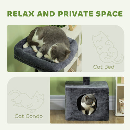 53" Cat Tree, Cat Tower with Scratching Posts, Cat Condo, Beds, Platforms, Toy Balls for Indoor Cats, Dark Grey