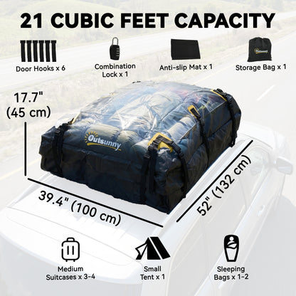 Rooftop Cargo Carrier, 21 Cubic Feet Waterproof Soft-Shell Car Roof Storage Bag with Door Hooks, Anti-Slip Mat