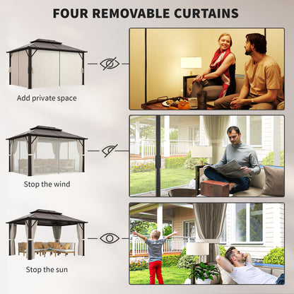 10' x 13' Hardtop Gazebo Canopy with UPF30+ Double Polycarbonate Roof, Aluminum Frame, Netting and Curtains, Beige