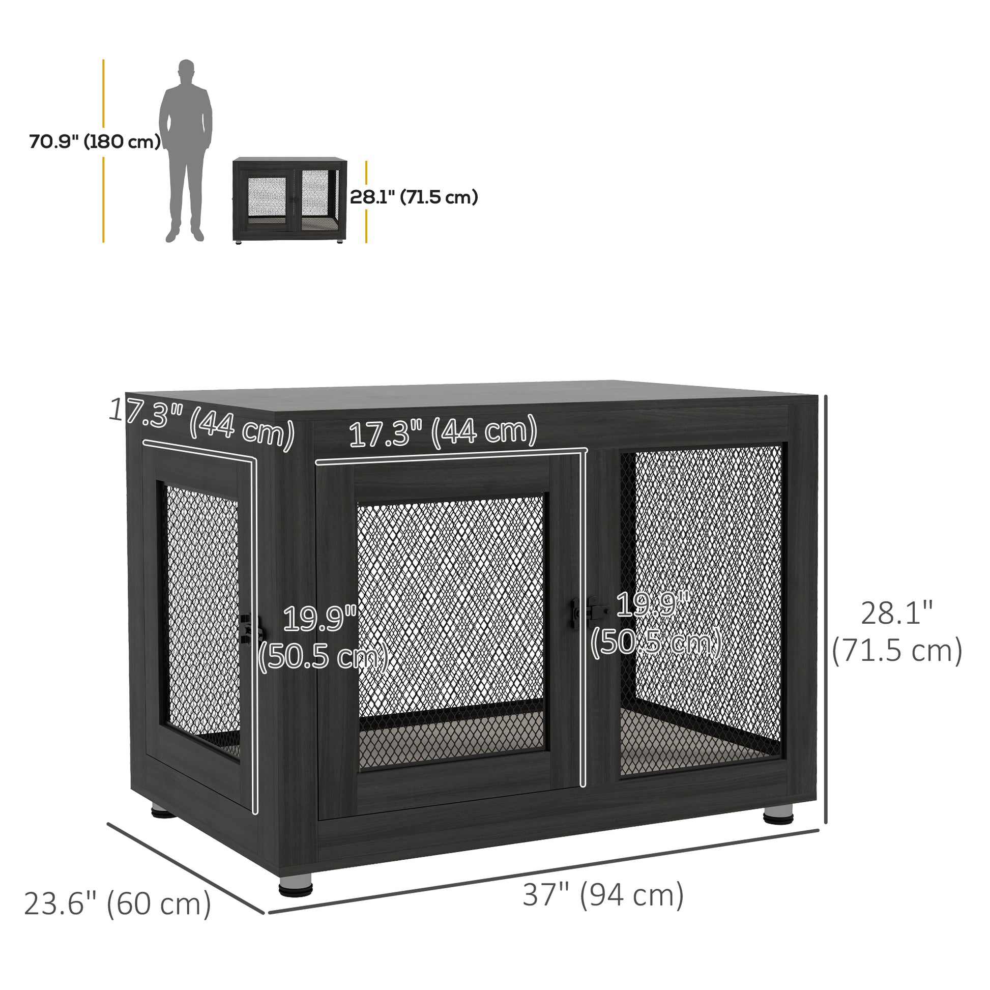 Pet Crate End Table with Water-resistant Cushion or Large Medium Dogs, Black