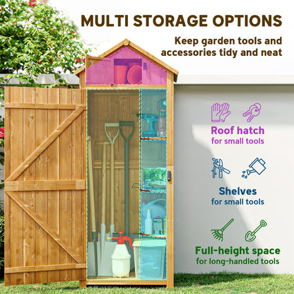 30" x 21" x 71" Garden Storage Shed, Outdoor Tool Utility Storage House with 3 Tier Shelves and Roof, Brown