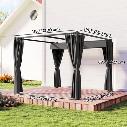 10' x 10' Retractable Pergola Canopy with Sidewalls, Metal Outdoor Gazebo Sun Shade Shelter, Dark Grey