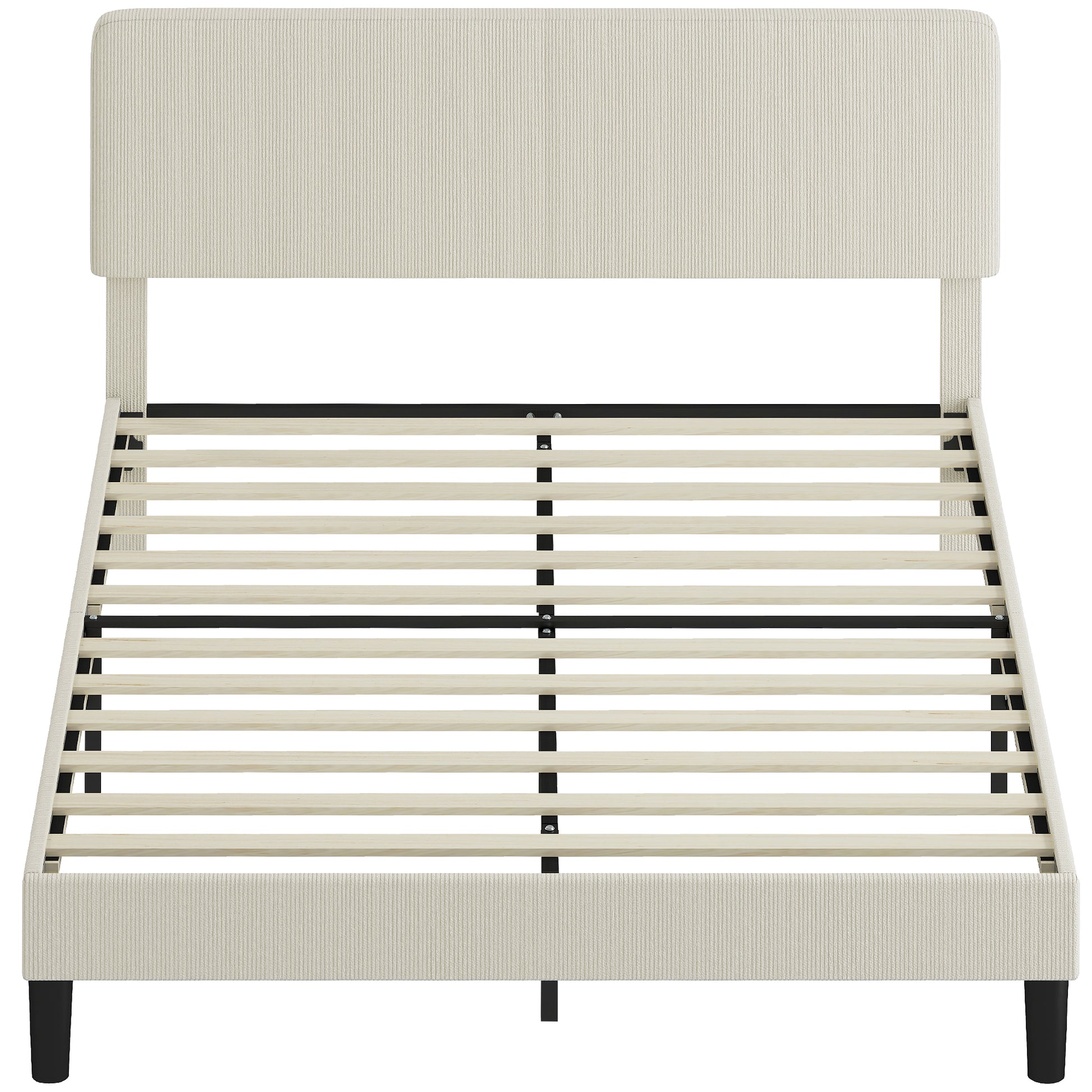 Queen Size Bed Frame with Adjustable Upholstered Headboard Platform Bed Frame Wood Slat Support Noise Free Light Grey