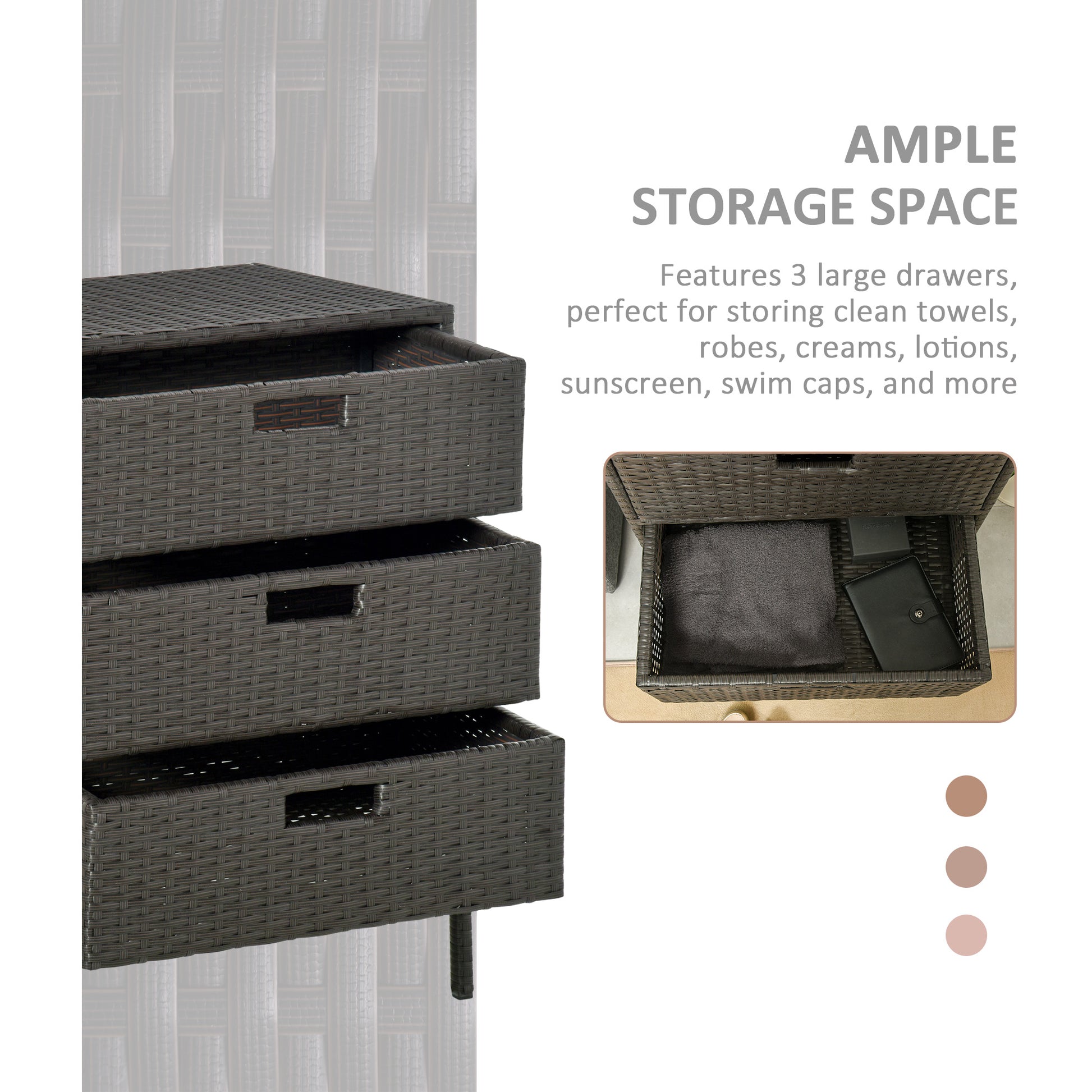 32" Poolside Rattan Wicker Patio Organizer Storage Cabinet Bathroom Storage w/ 3 Large Drawers Garden Outdoor