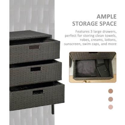 32" Poolside Rattan Wicker Patio Organizer Storage Cabinet Bathroom Storage w/ 3 Large Drawers Garden Outdoor