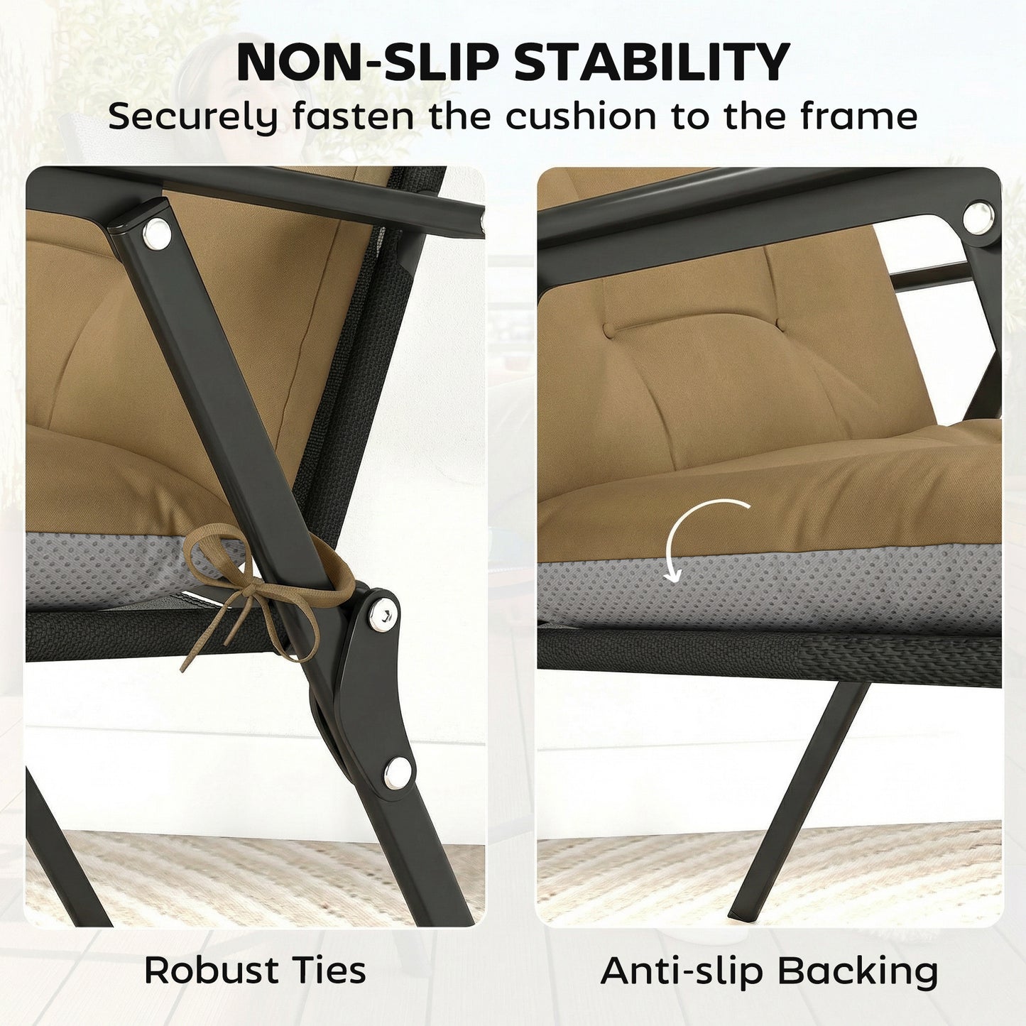 Patio Chair Cushions Set of 4, Waterproof Non-Slip Lounge Chair Cushions, 44"x21", Khaki