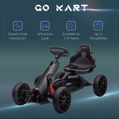 Aosom Pedal Go Kart with Adjustable Seat, Forward, Backward, Handbrake, Shock Absorption for 3-8 Years, Black