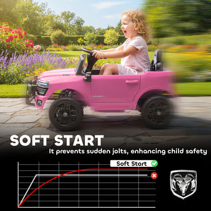 Qaba 12V Ride on Car, Licensed Dodge RAM 3500 Electric Vehicle with Remote Control, Suspension for 3-5 Years, Pink
