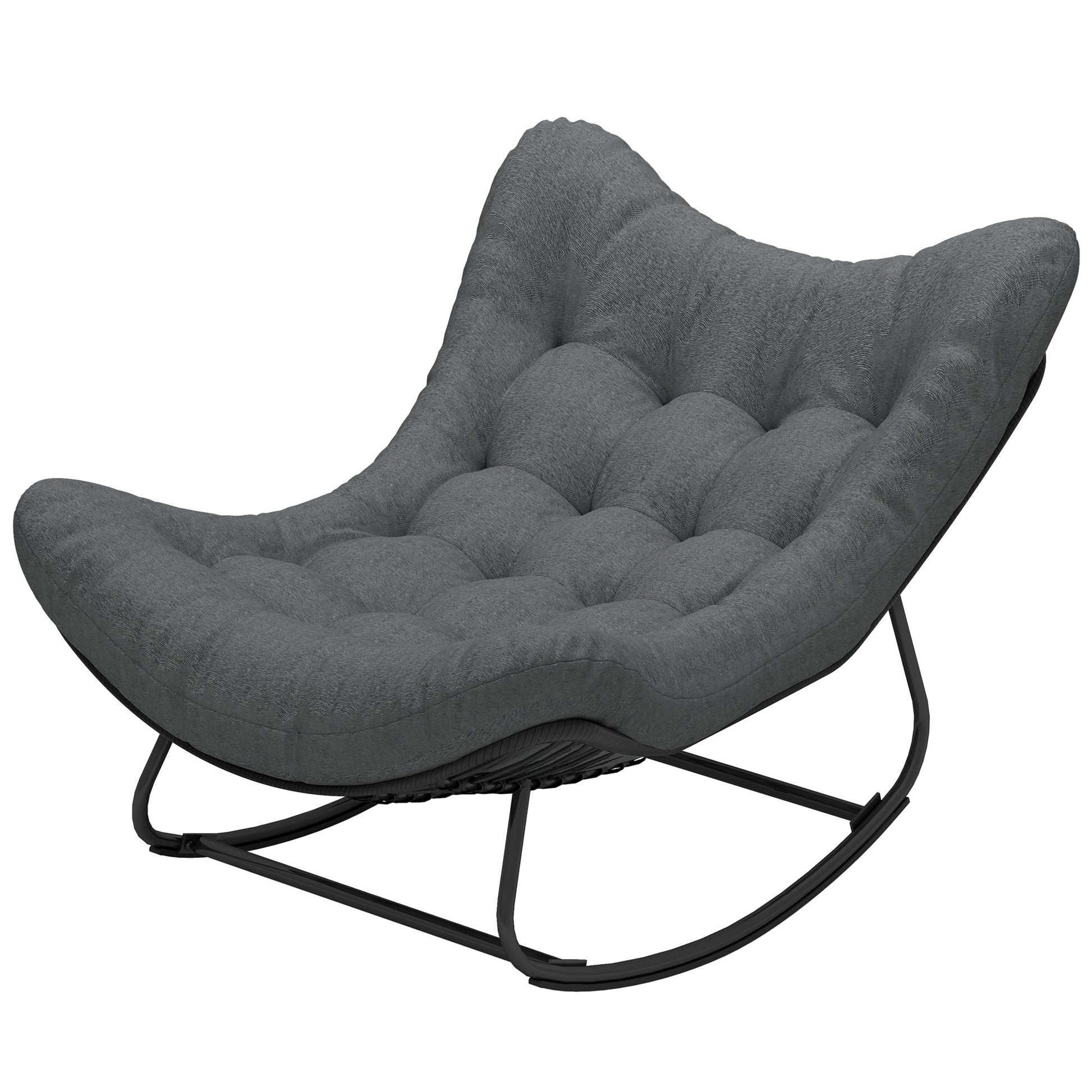 Outdoor Rocking Chair, Oversized Patio Egg Chair with Padded Cushion, Rattan Wicker for Indoor, Backyard, Dark Grey