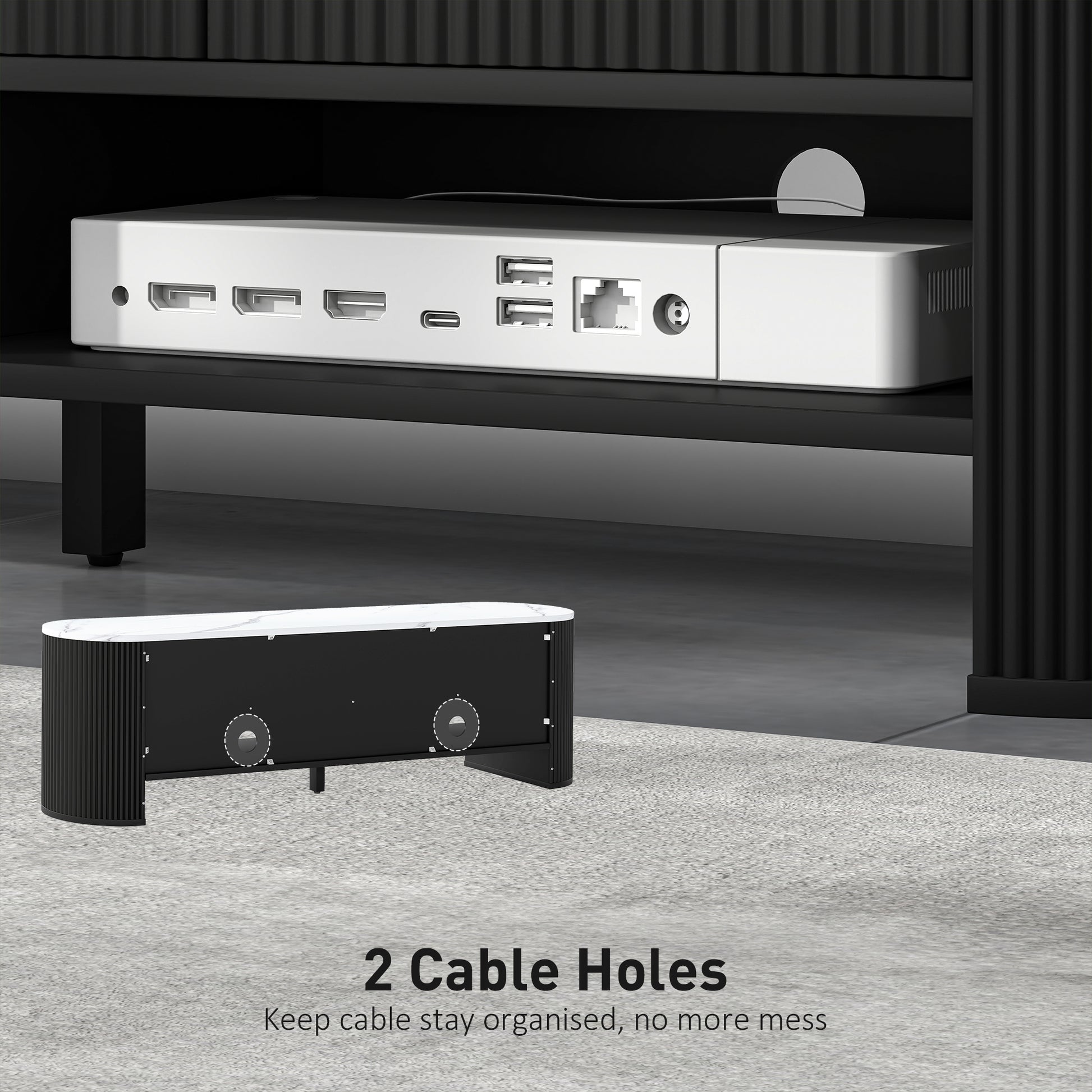 TV Stand, Modern TV Table with Marble-Effect Top, 3 Drawers and 2 Open Shelves for 32-65 Inch Television, Black