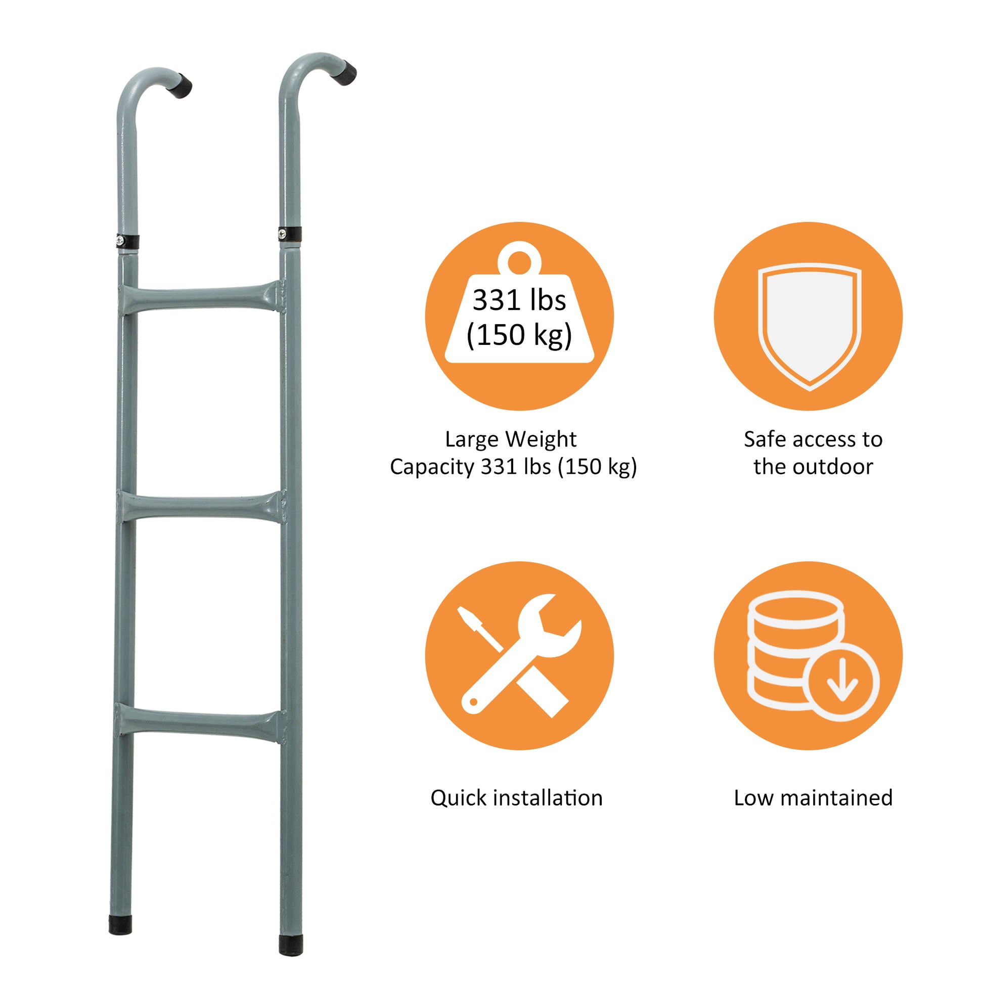 Steel Trampoline Ladder, Fit 12ft & 14ft Trampoline, 3-Step Trampoline Ladder, Trampoline Accessories, 330 lbs Capacity