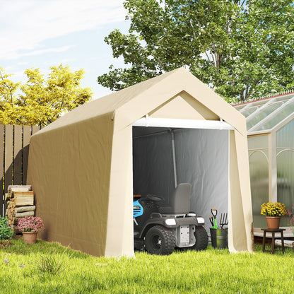 7' x 12' Outdoor Storage Shed Portable Garage with Roll-up Door for Motorcycle, Bike, Garden Tools, Beige