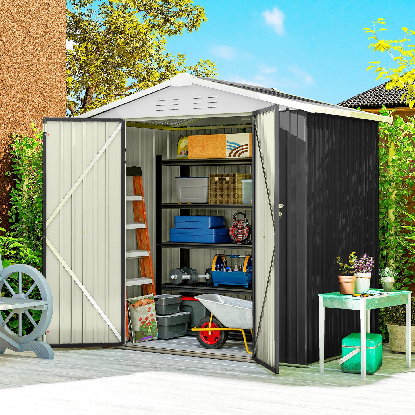 6.5' x 4' Outdoor Storage Shed, Metal Garden Shed with Lockable Double Doors, 4 Vents, Dark Grey