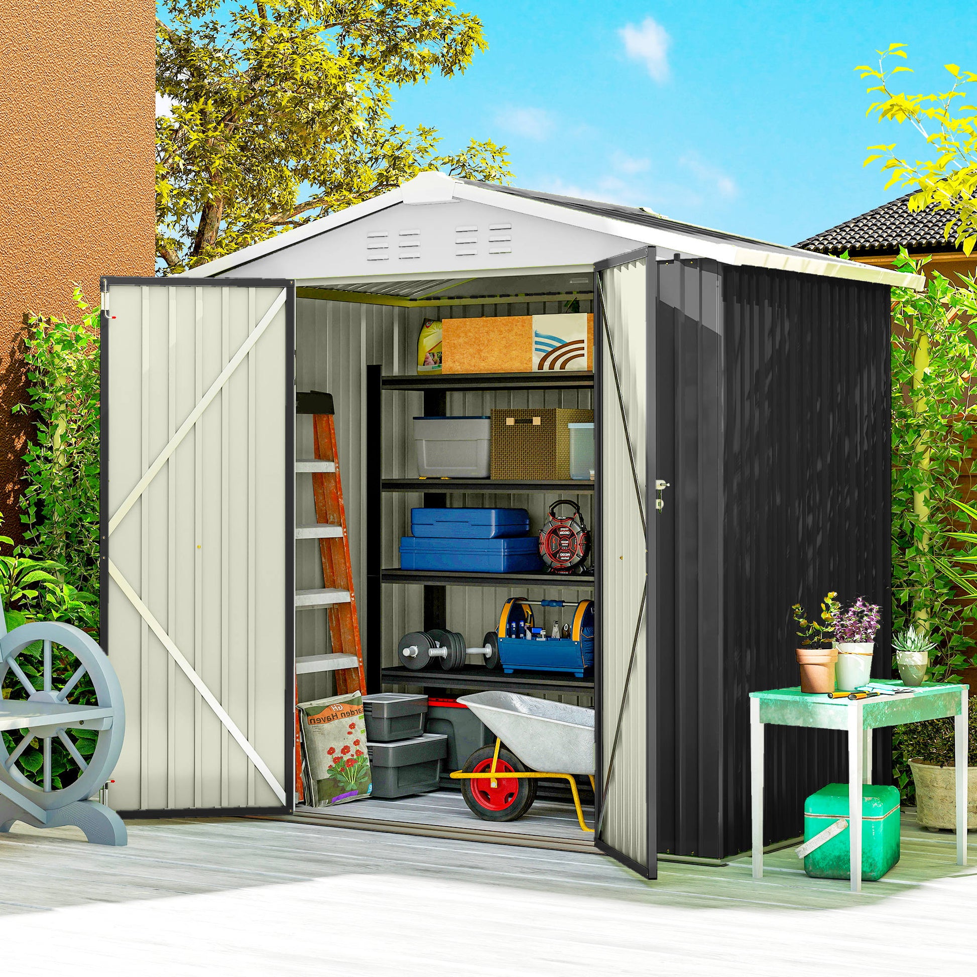 6.5' x 4' Outdoor Storage Shed, Metal Garden Shed with Lockable Double Doors, 4 Vents, Dark Grey