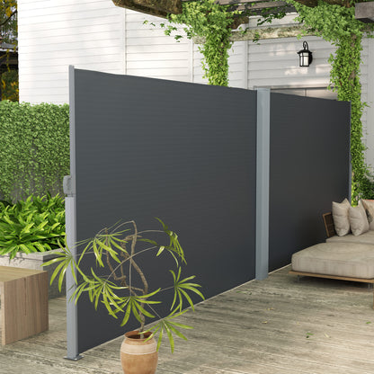 Retractable Double Side Awning, 79"x236" Patio Privacy Screen, UV Resistant, Waterproof Wind Screen, Charcoal Grey