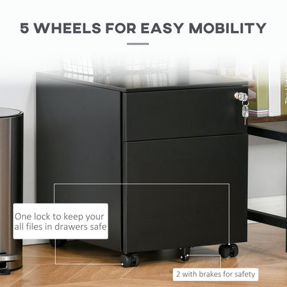 Lockable File Cabinet, Steel Filing Cabinet on Wheels for Legal, A4, Letter Size, with Pencil Tray for Home Office