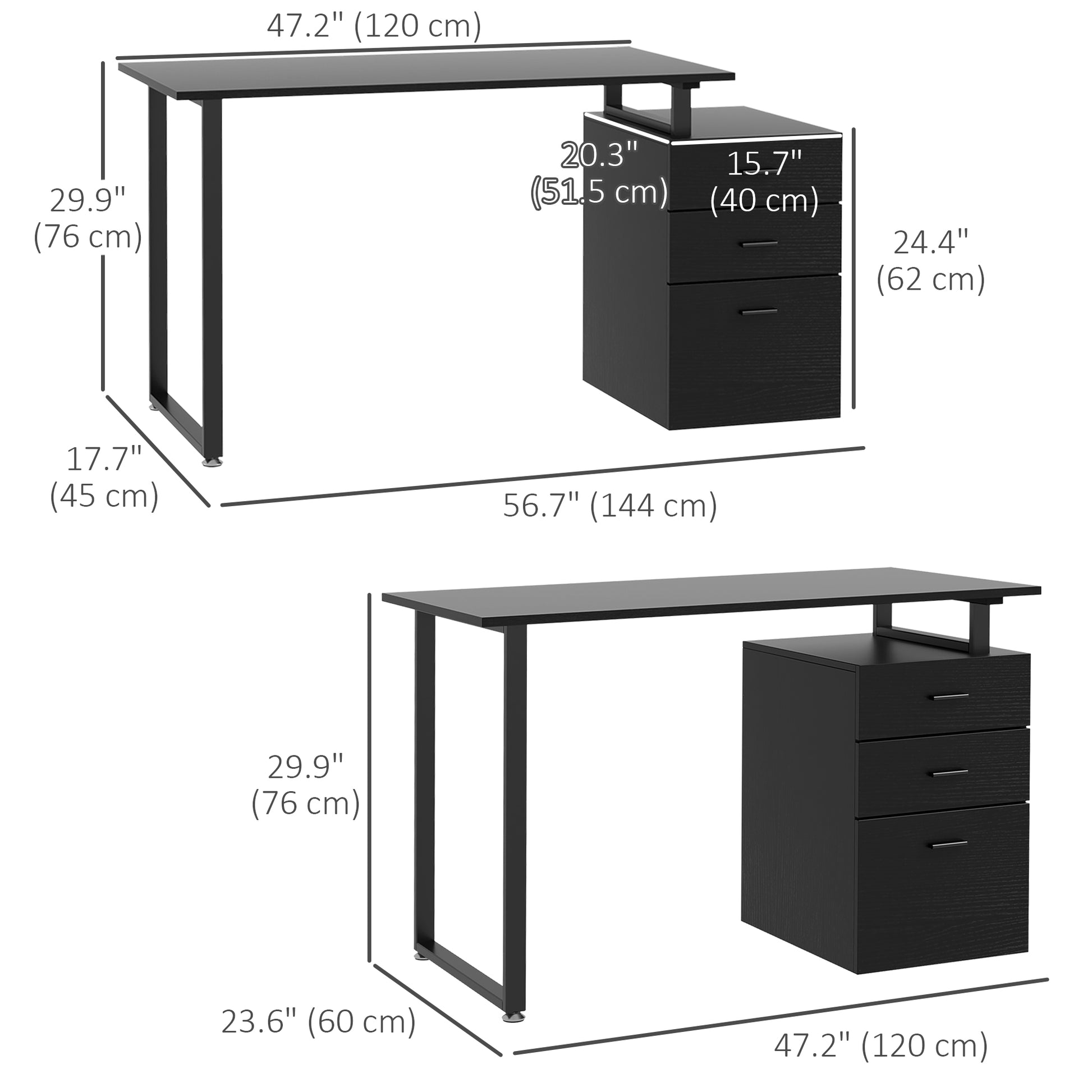 47" Computer Desk with Drawers, Modern Writing Desk with Storage File Drawers for Home Office, Study, Black