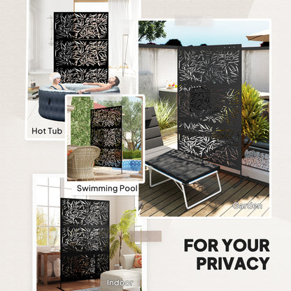 Metal Outdoor Privacy Screen, Freestanding Outdoor Divider with Stand, Decorative Privacy Panel, 78" x 48", Black