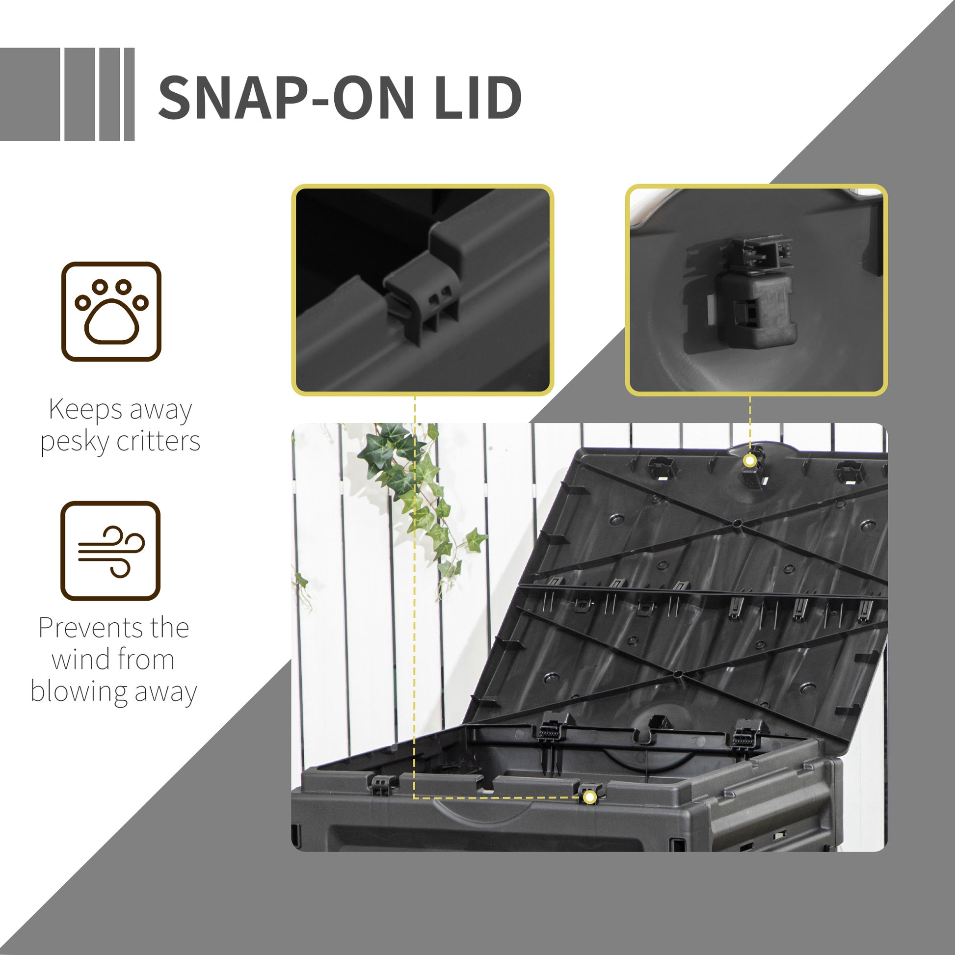 Compost Bin, Garden Composter with 80 Vents and 2 Sliding Doors, 120 Gallon (450L), Black