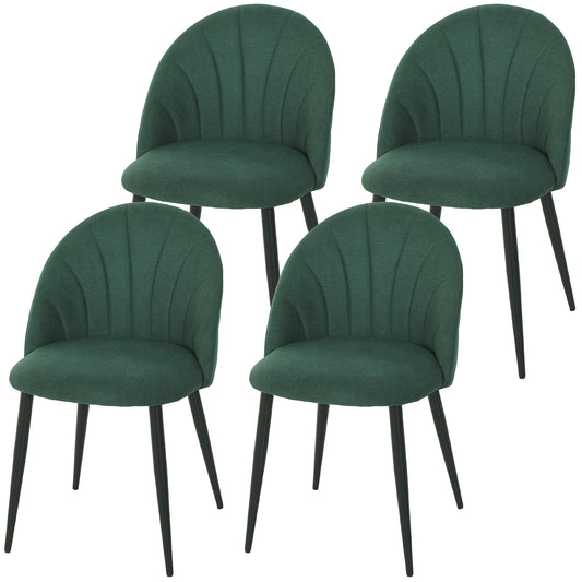 Modern Dining Chairs Set of 4, Upholstered Dining Room Chairs with Metal Legs, Shell Backrest, Padded Seat, Green