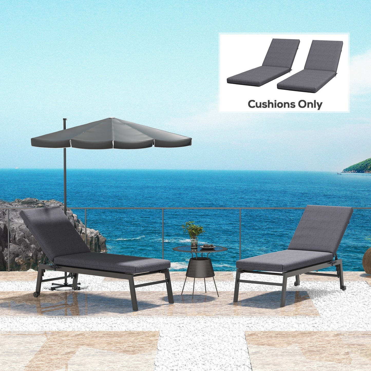 2-Piece Back and Seat Cushion Pillows Replacement, Patio Chair Cushions Set with Ties for Indoor Outdoor, Grey