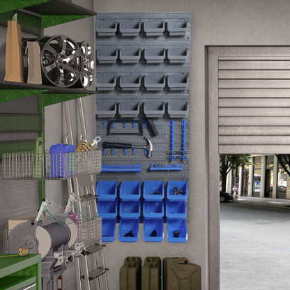 44PC Wall Mounted Storage Bins Parts Rack Kit with 2 Colour Parts, Hardware Screw Tool Organizer with Storage Bins, Pegboard and Hooks, Garage Plastic Organizer, Blue