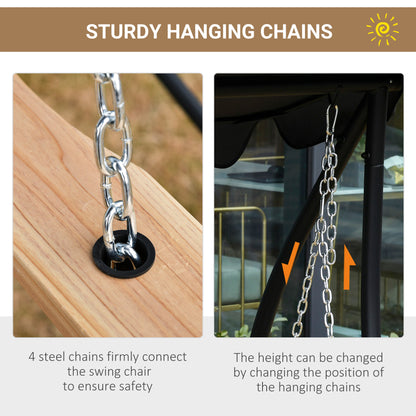 3 Seater Patio Swing Chair Wood Porch Swing with Foldable Table, Cup Holders, Steel Chains for Garden, Yard, Natural