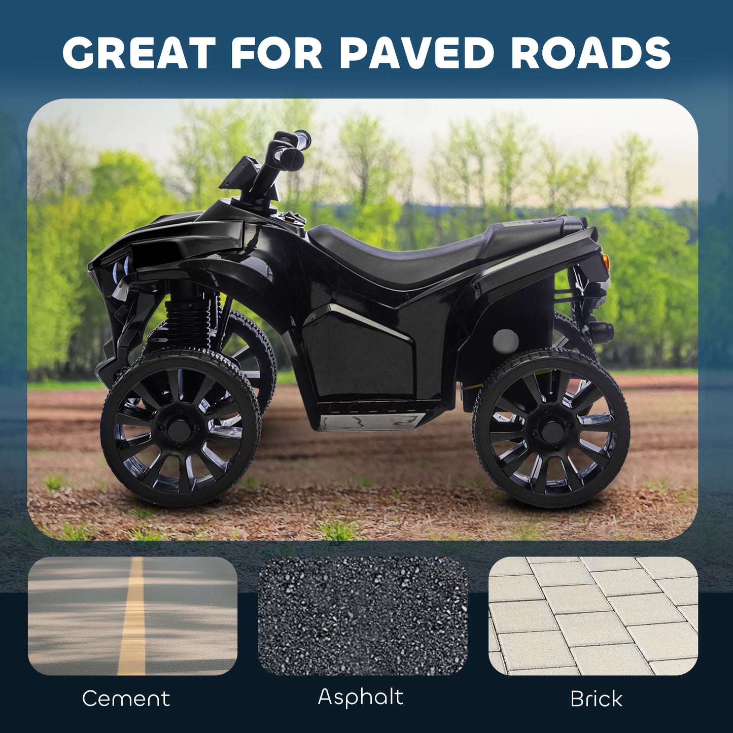 Qaba 6V Kids ATV, 4 Wheeler Electric Ride on Car with Music and LED Headlights, for Ages 37-72 Months Boys and Girls, Black