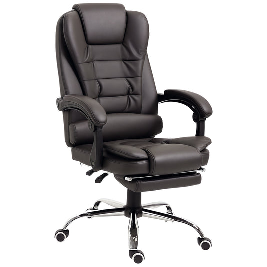 High Back Office Chair PU Leather Executive Office Chair with Retractable Footrest Padded Armrest Coffee