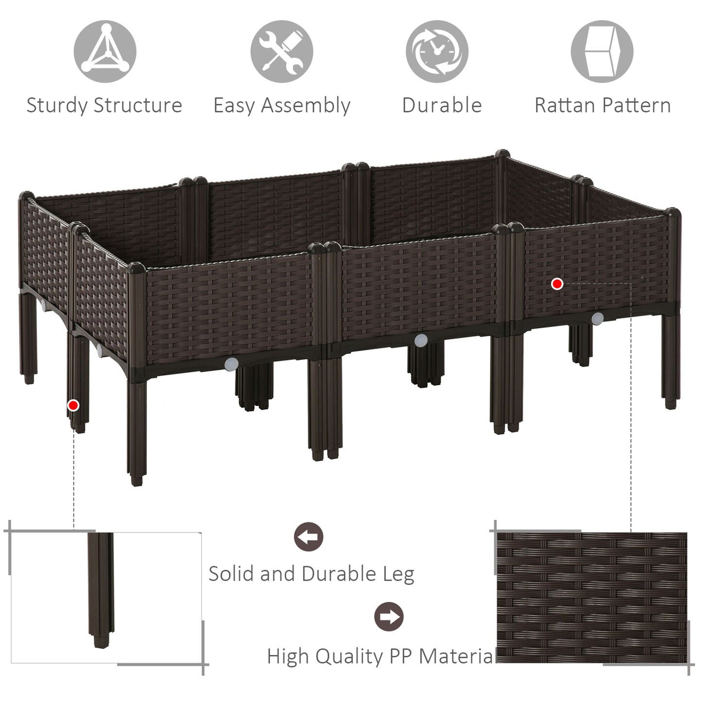 6-piece Raised Garden Bed PP Raised Flower Bed Plant Stand Stackable Vegetable Herb Grow Box