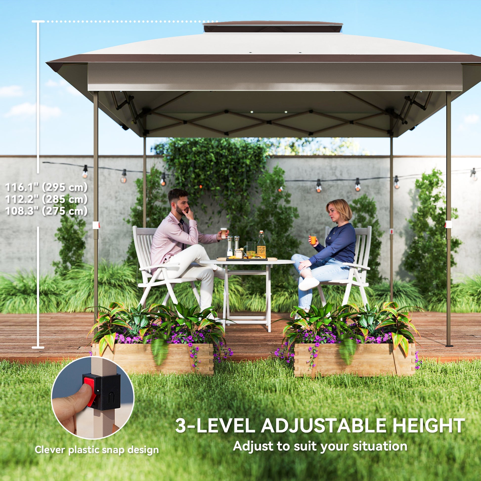 12' x 12' Pop Up Canopy Sun Shade Instant Tent Folding with Mesh Sidewalls, Beige and Dark Brown