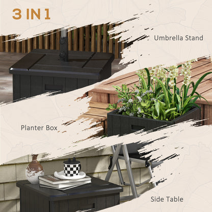 3-in-1 Outdoor Umbrella Base with Wheels and Handles, End Table, Flower Box Planter with Hole, 176 lbs. Capacity, Black