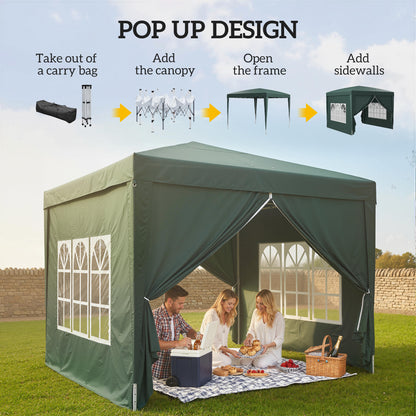 10'x10' Outdoor Pop Up Party Tent Wedding Gazebo Canopy with Carrying Bag (Dark Green)