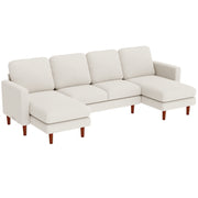 Sectional Sofa, Corduroy U Shaped Couch with Double Chaise and Spring Cushions, 2200lb Capacity, Beige