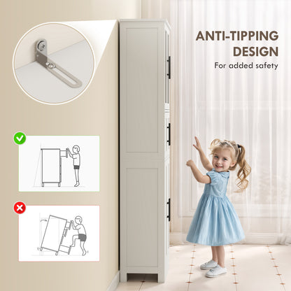 67" Tall Bathroom Storage Cabinet, Modern Freestanding Bathroom Cabinet with Glass Doors and Adjustable Shelves, White