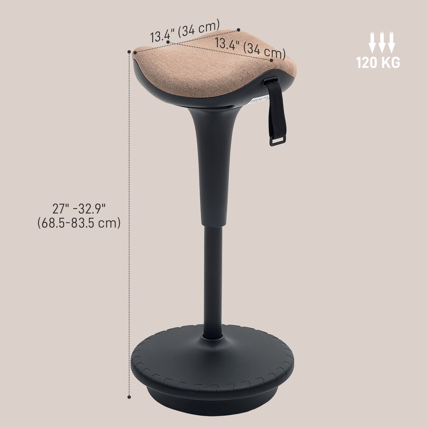 Swivel Standing Desk Chair, Adjustable Active Ergonomic Standing Stool, Backless Wobble Stool Chair, Brown