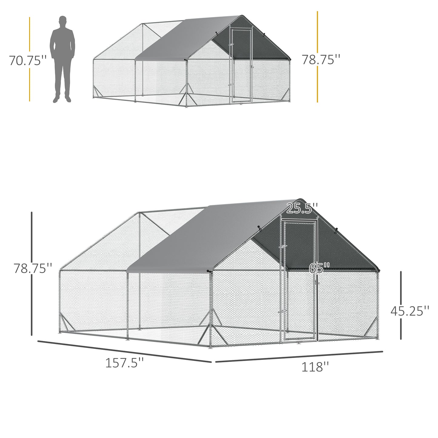 9.8' x 13.1' x 6.6' Chicken Coop Cage, Outdoor Hen House w/Cover & Lockable Door